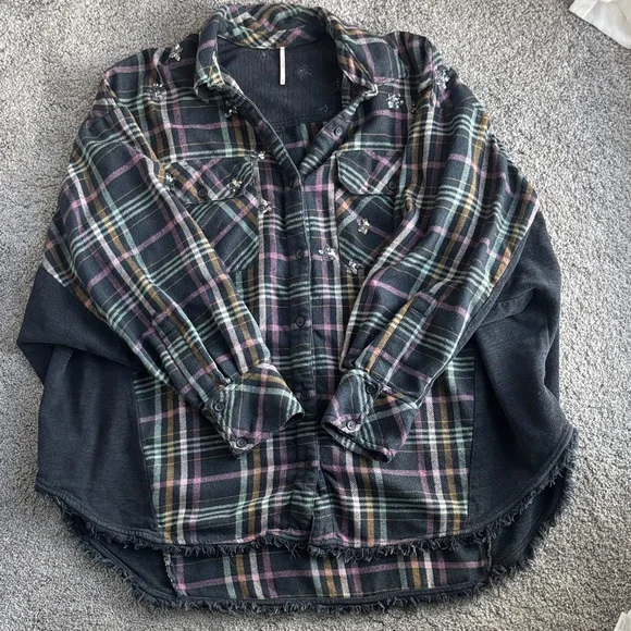 Free People Star Constellations Within Too Sequin Star Flannel Top - Picture 4 of 15